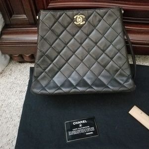 Authentic Chanel black lambskin leather bag